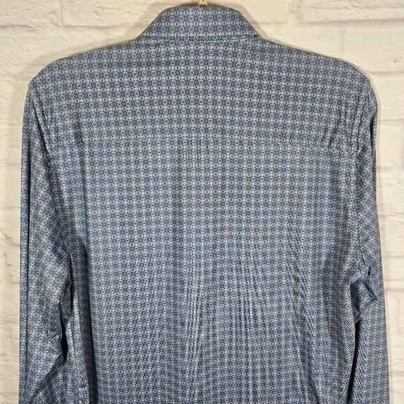 O Visconti Black Blue Performance Stretch Floral Long Sleeve Button Up Shirt S - Picture 6 of 11